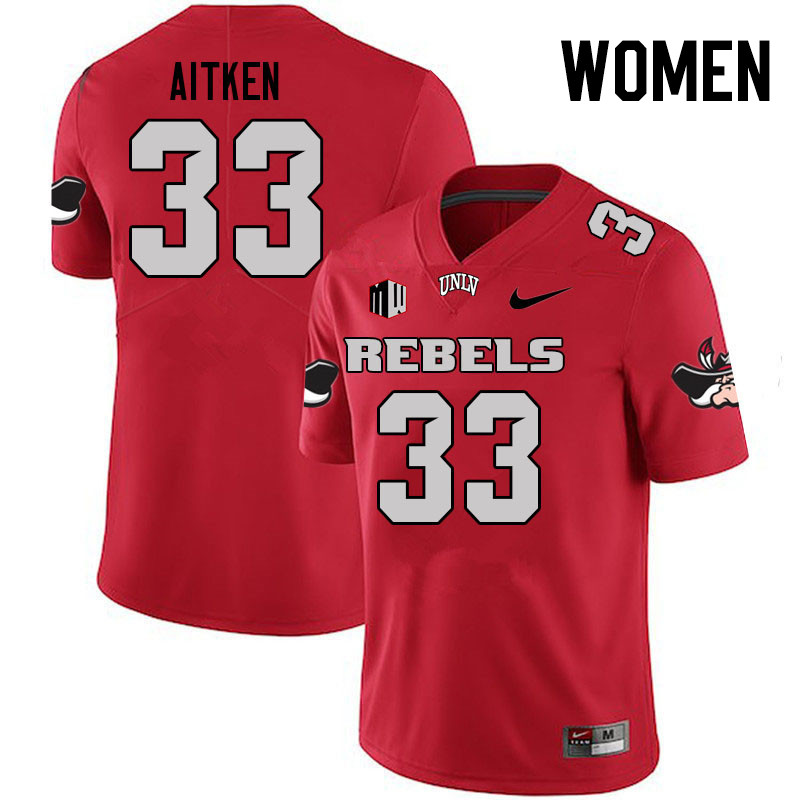 Women #33 Tanner Aitken UNLV Rebels College Football Jerseys Stitched Sale-Scarlet